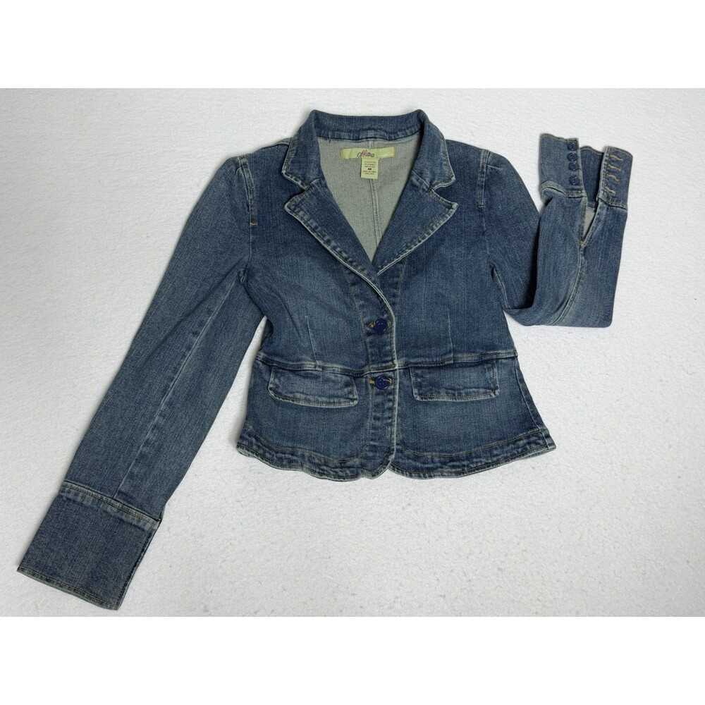 Moe Clothing Y2K Denim Jean Jacket Dark Wash Medium Long Sleeve Faux Pockets
